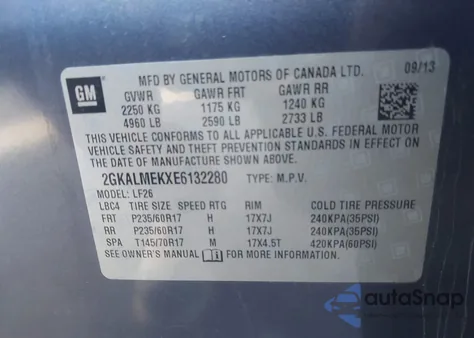 2014 GMC Terrain Sle from USA, damaged, VIN 2GKALMEKXE6132280